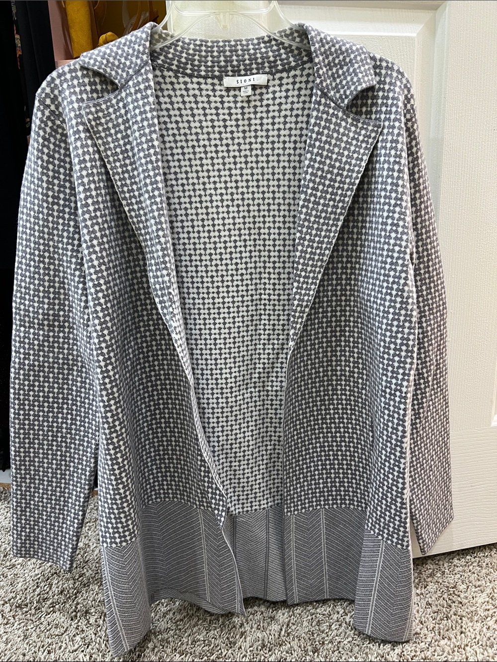 Sioni Gray and White Knit Open Cardigan Blazer